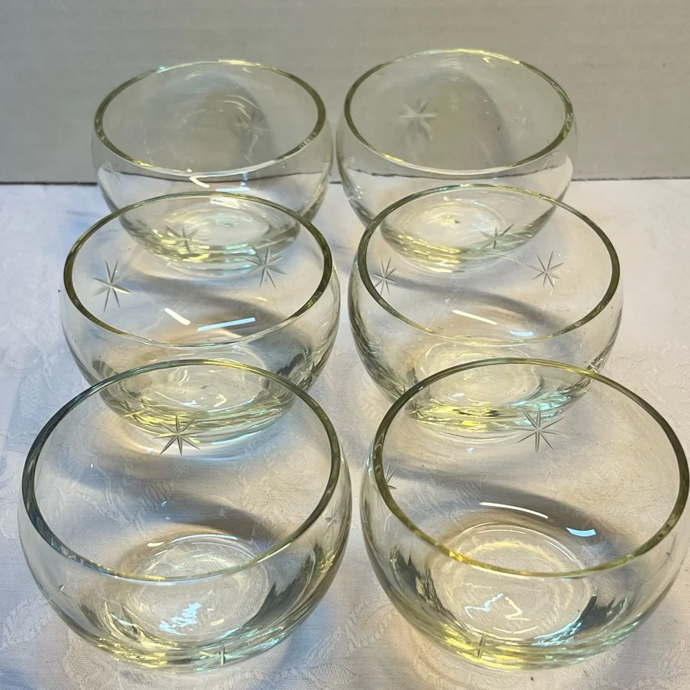 Dorothy Thorpe Roly Poly Pointed Etched Star Cocktail Glasses Vintage MCM Set 6